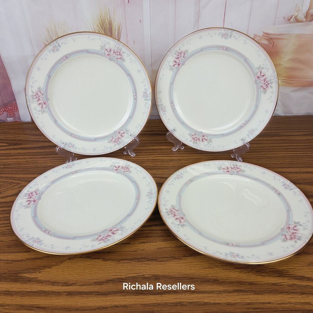 Noritake Magnificence 8.25" Salad Plates Lot Of 4 9736 Bone China Floral Rose